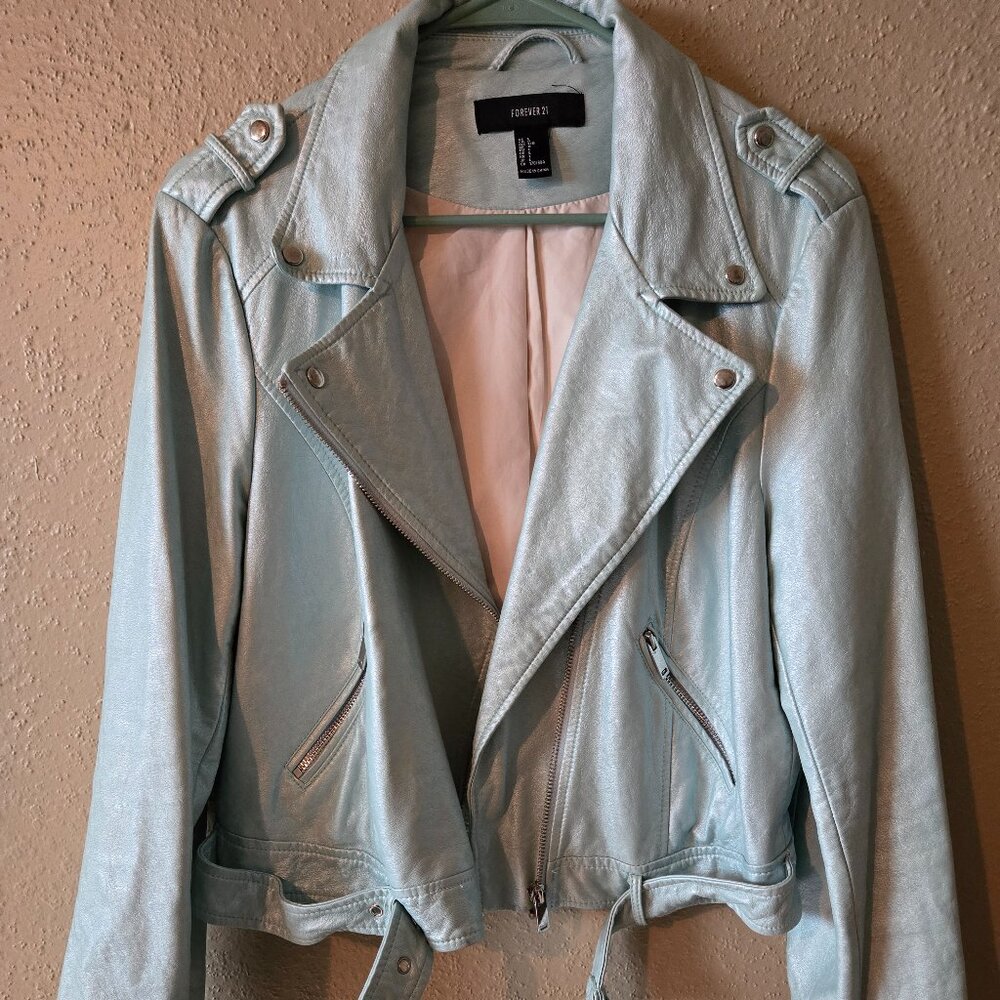 Metallic blue stylish biker jacket